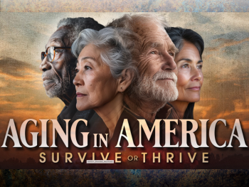 panorama with the faces of four older adults