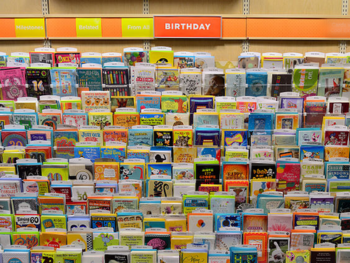 rack of birthday cards