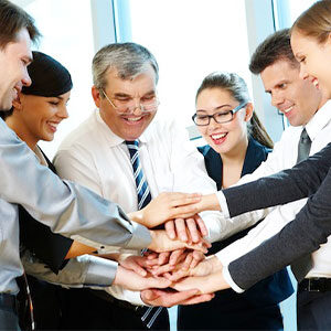 business team stack hands