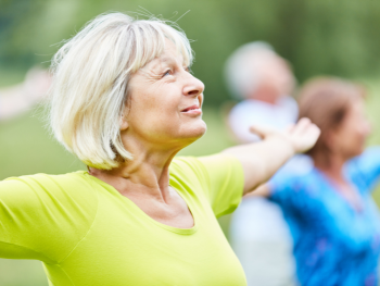 woman exercises outdoors
